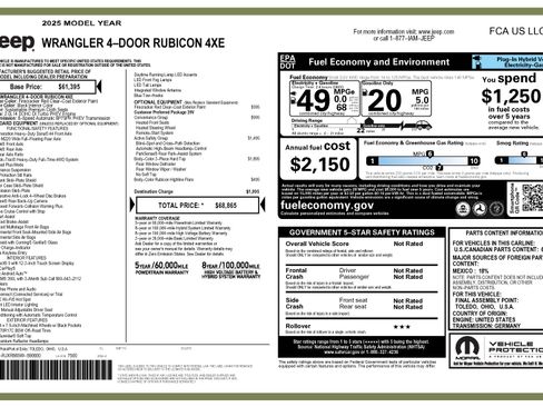 Used 2025 Jeep Wrangler Unlimited Rubicon 4xe w/ Safety Group image 4