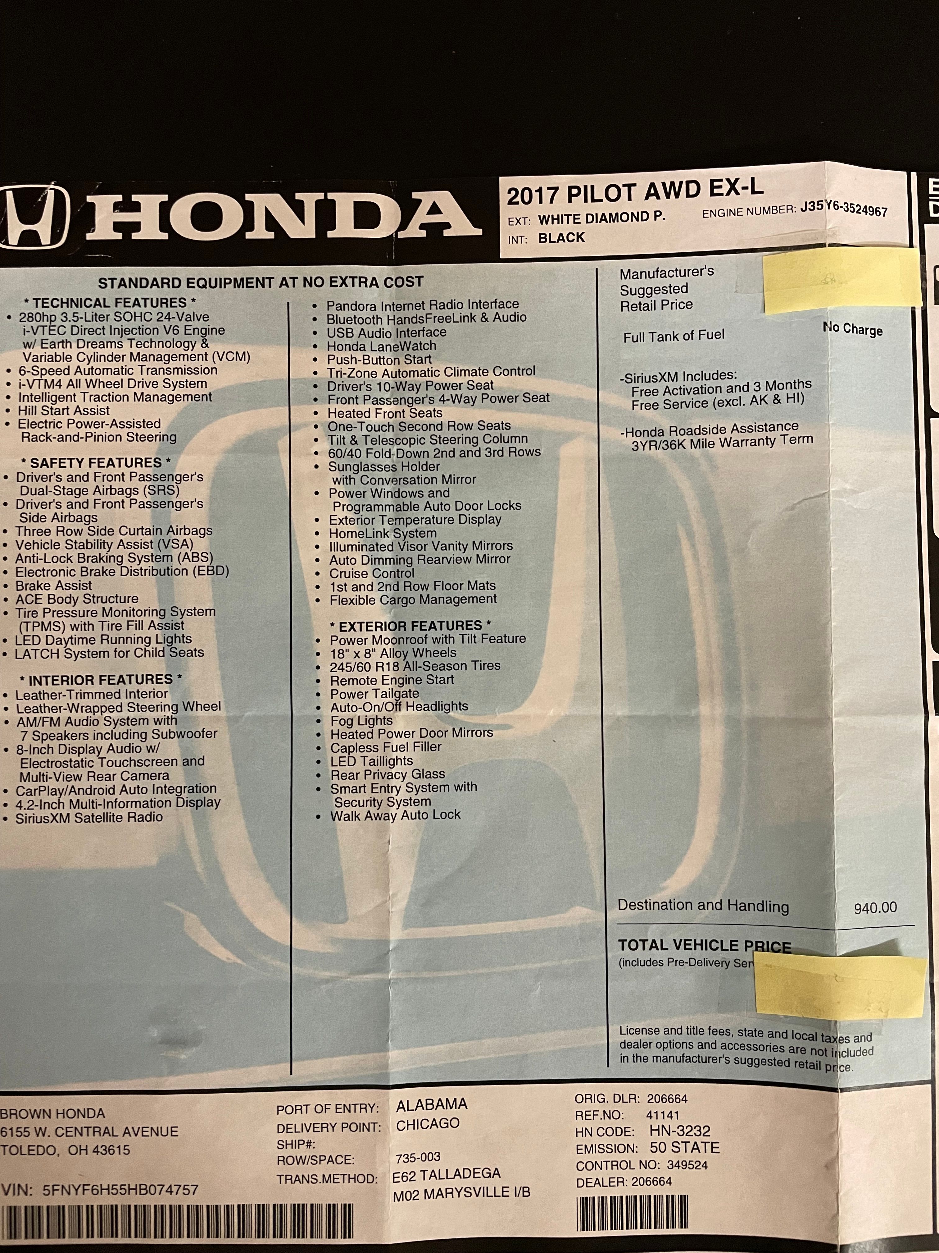 Used 2017 Honda Pilot EX-L image 1