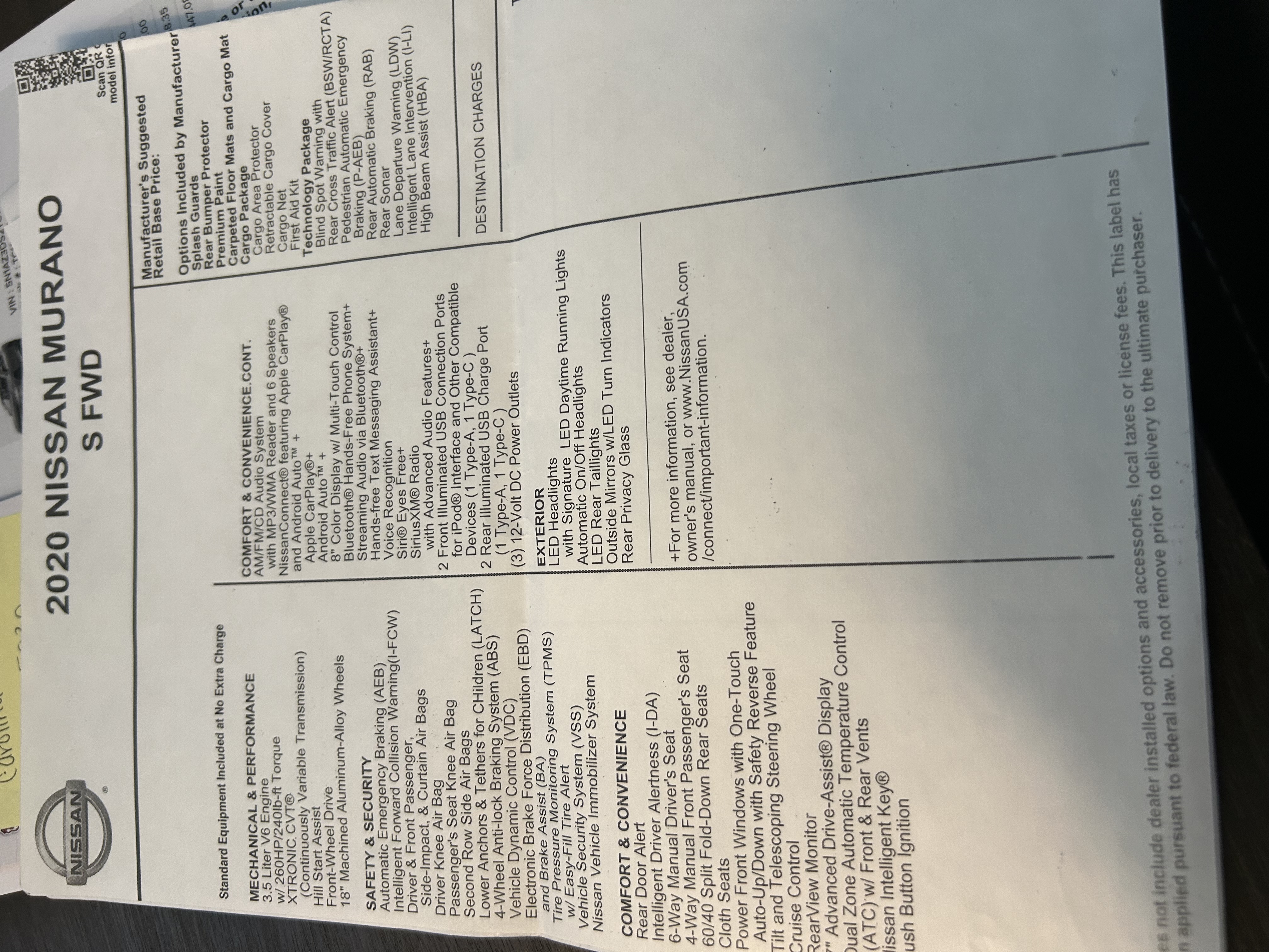 Used 2020 Nissan Murano S w/ Technology Package FWD image 11