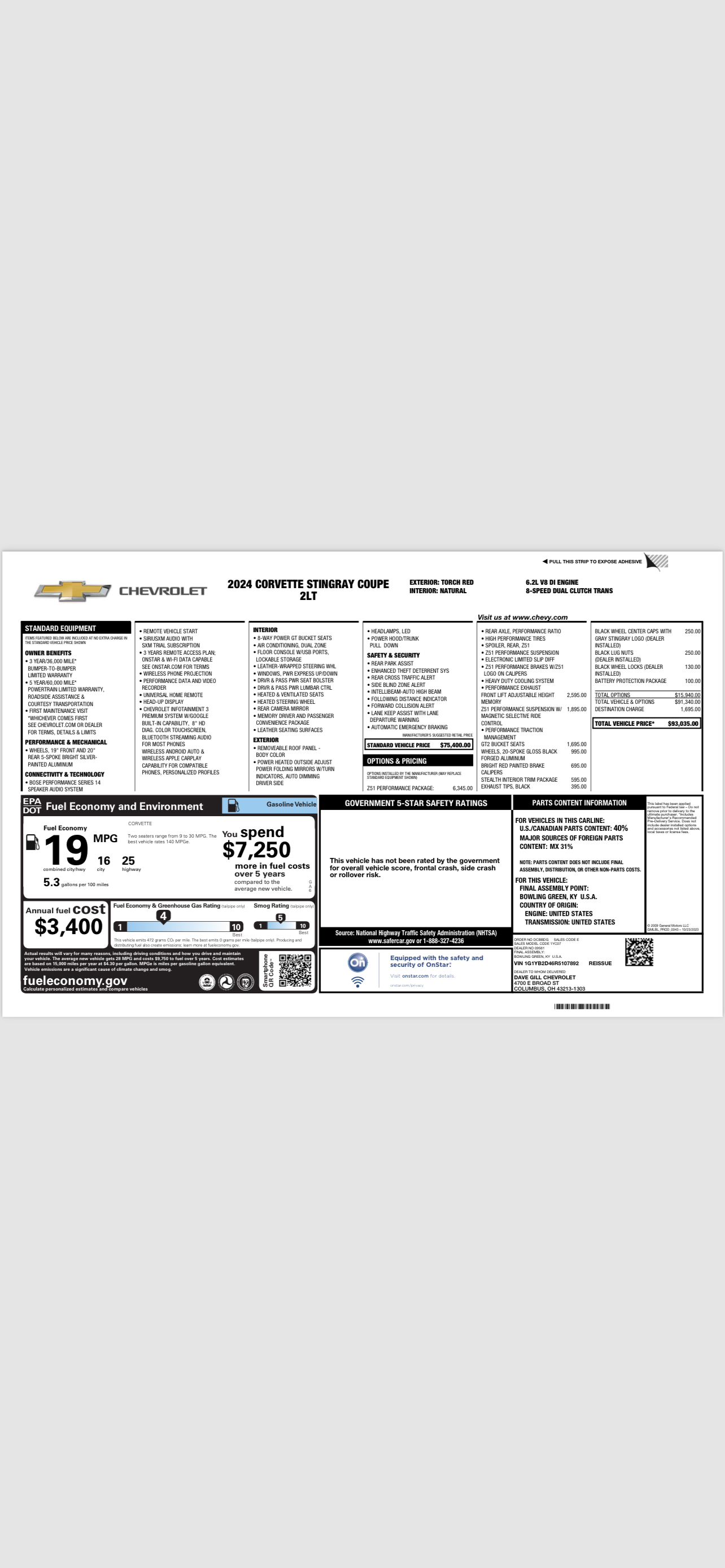 Used 2024 Chevrolet Corvette Stingray Preferred Cpe w/ Z51 Performance Package RWD image 6