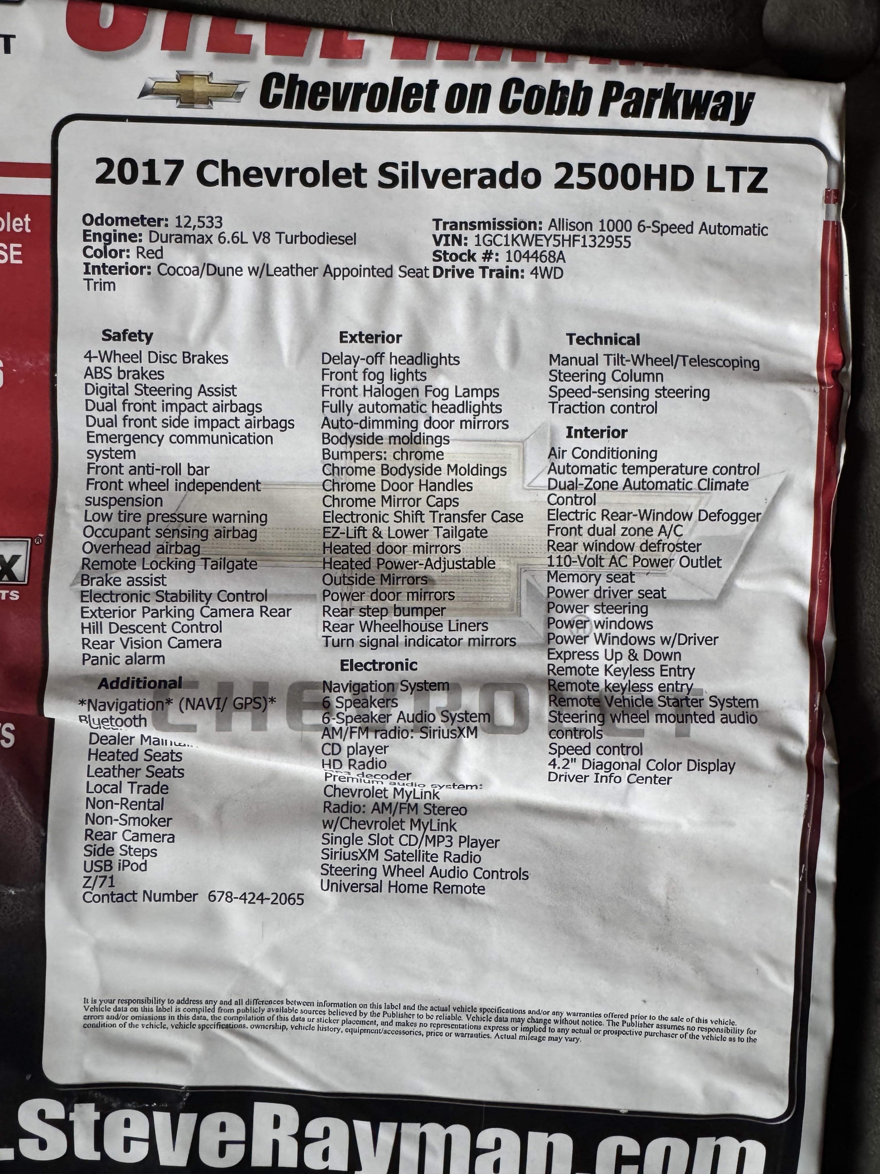Used 2017 Chevrolet Silverado 2500 LTZ w/ Duramax Plus Package AWD/4WD image 15