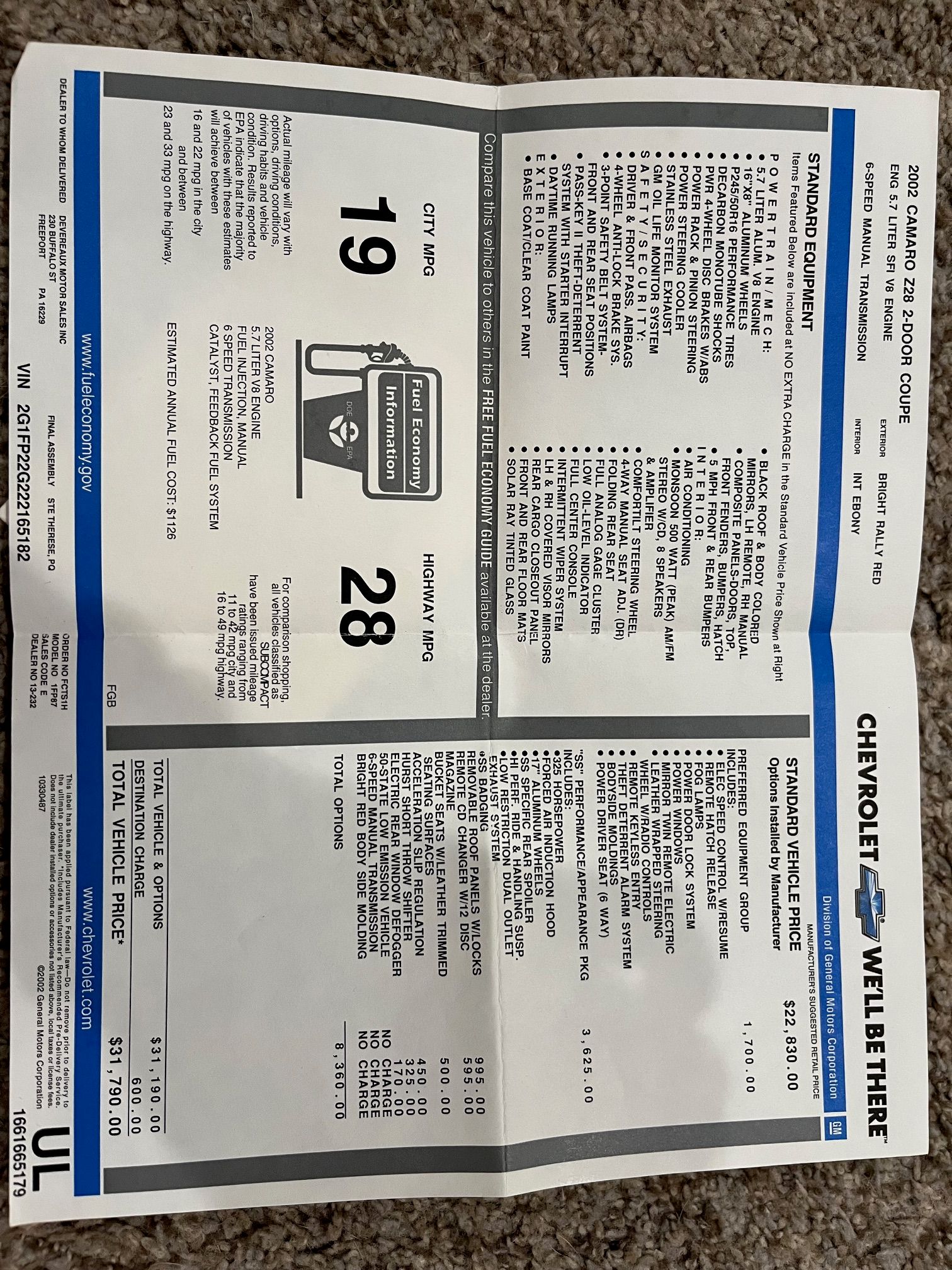 Used 2002 Chevrolet Camaro Z28 w/ SS Performance/Appearance Pkg RWD image 23