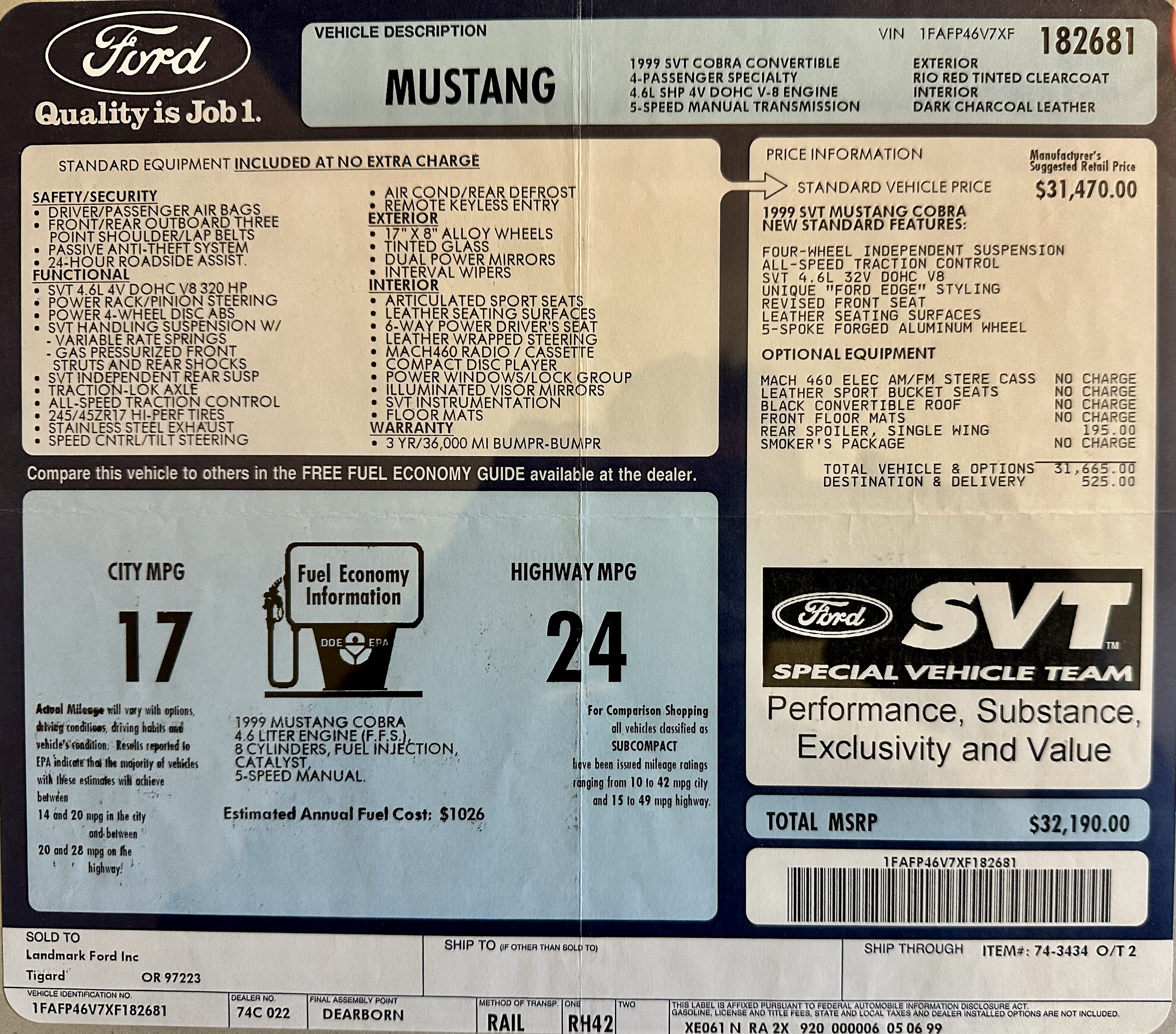 Used 1999 Ford Mustang Cobra RWD image 19