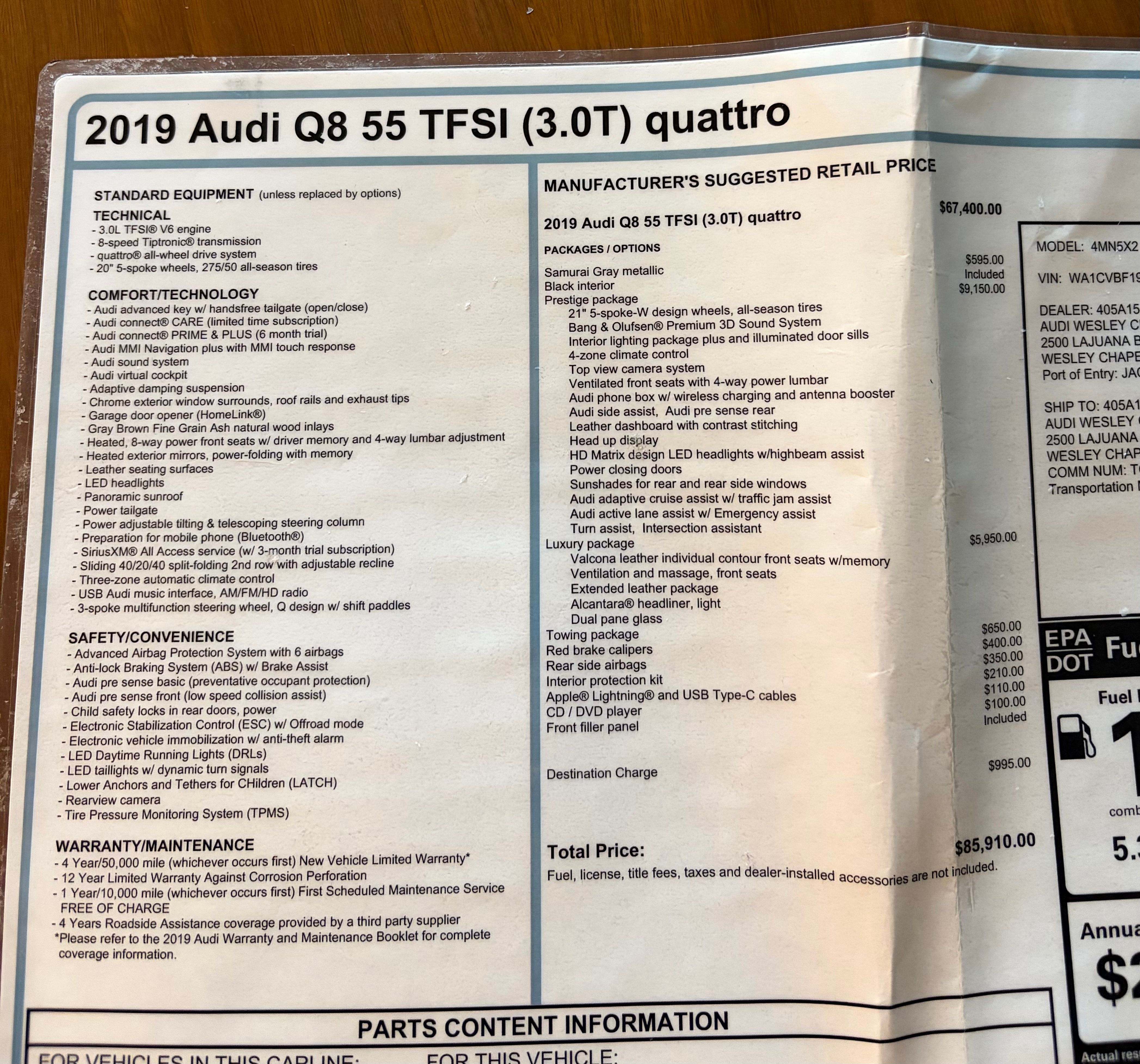 Used 2019 Audi Q8 Prestige w/ Luxury Package AWD/4WD image 22
