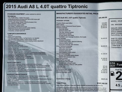 Used 2015 Audi A8 L 4.0T w/ Premium Package image 32