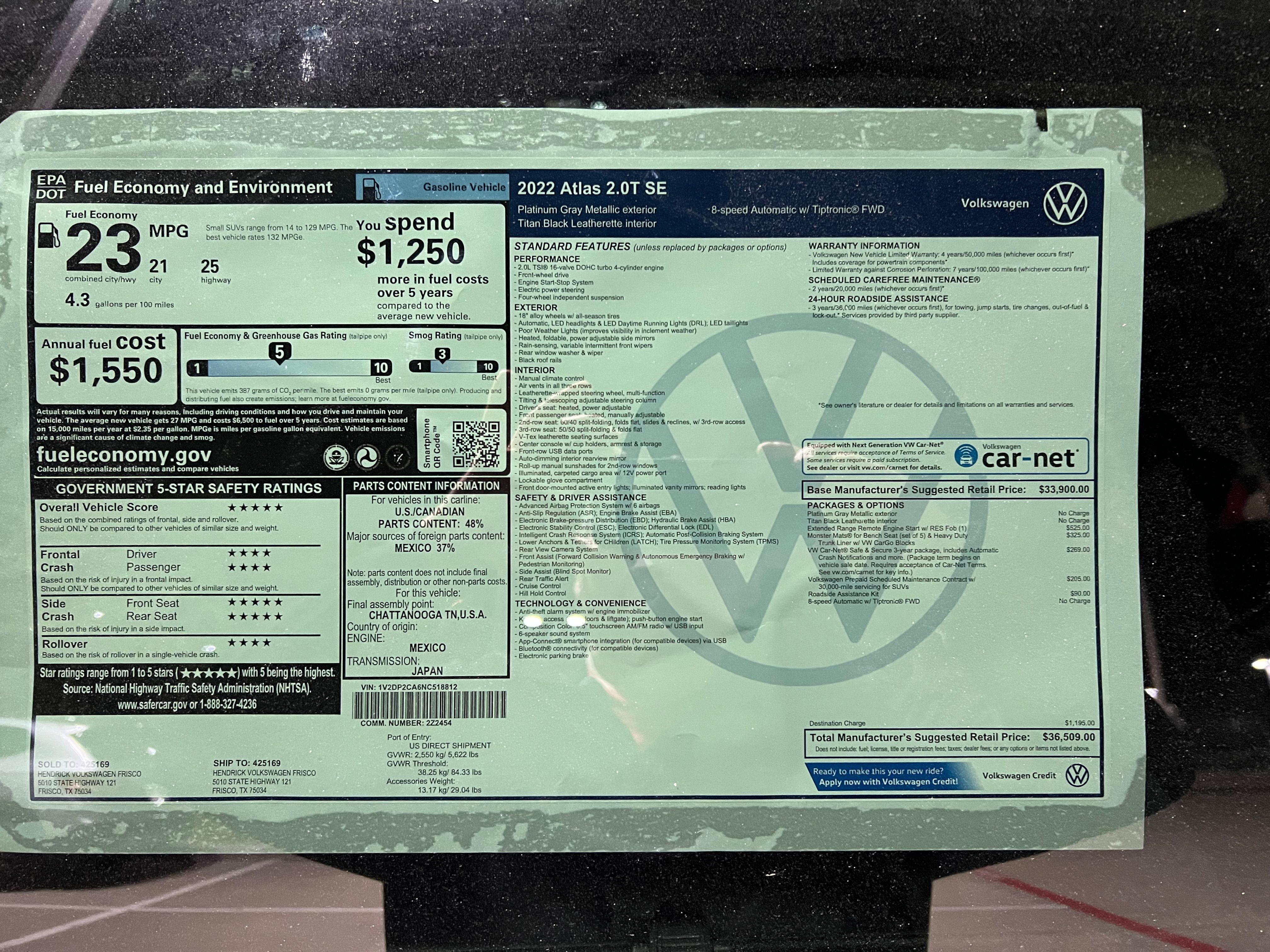 Used 2022 Volkswagen Atlas SE FWD image 15
