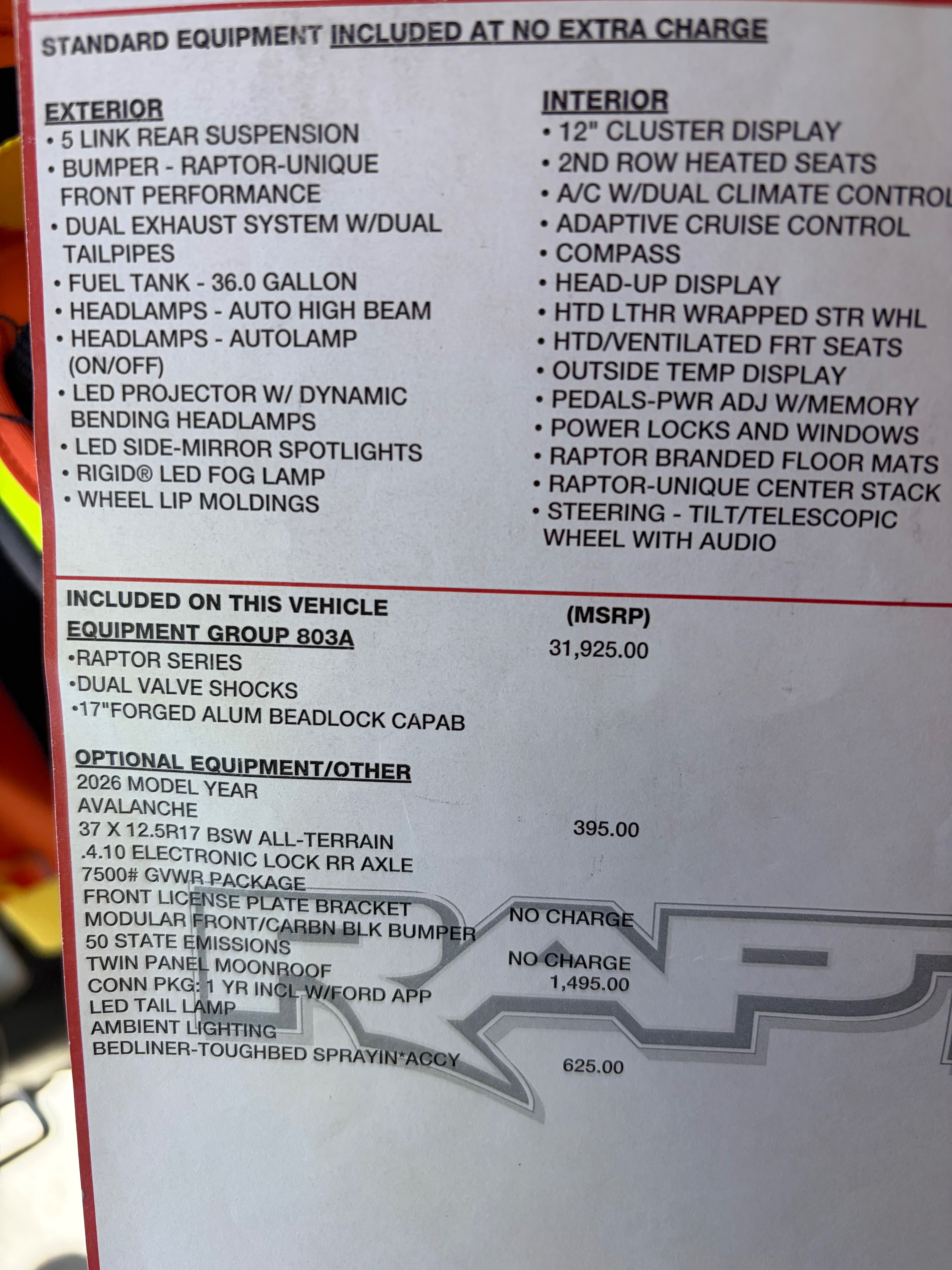 Used 2026 Ford F150 Raptor w/ Equipment Group 803A Raptor R AWD/4WD image 3