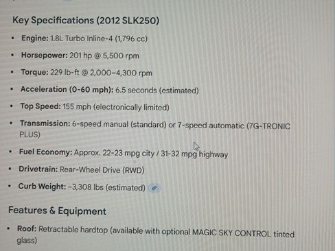 Used 2012 Mercedes-Benz SLK 250 SLK 250 Roadster 2D image 10