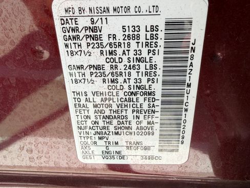 Used 2012 Nissan Murano SL w/ Navigation Pkg FWD image 8
