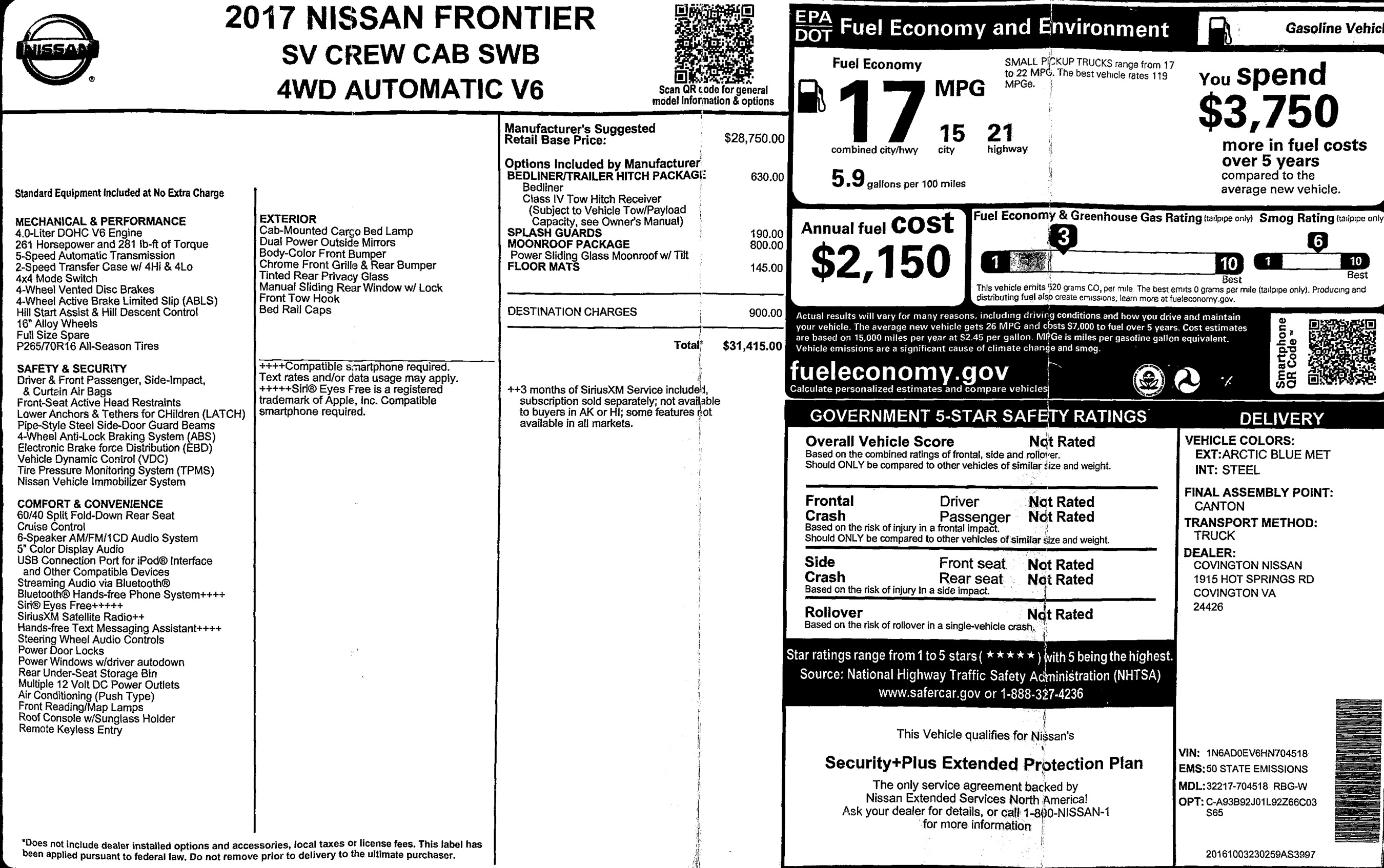 Used 2017 Nissan Frontier SV w/ Moonroof Package AWD/4WD image 9