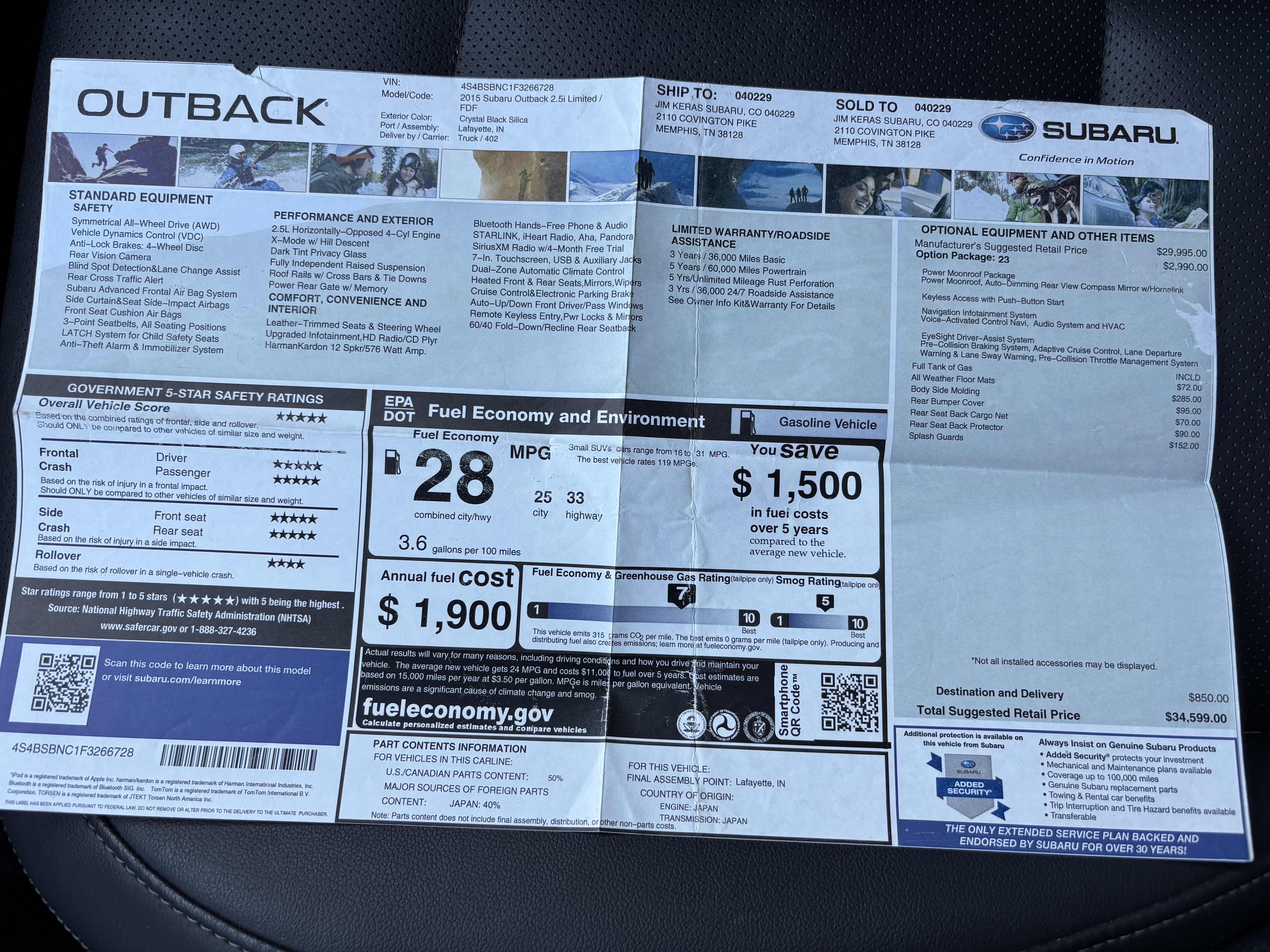Used 2015 Subaru Outback 2.5i Limited AWD/4WD image 18