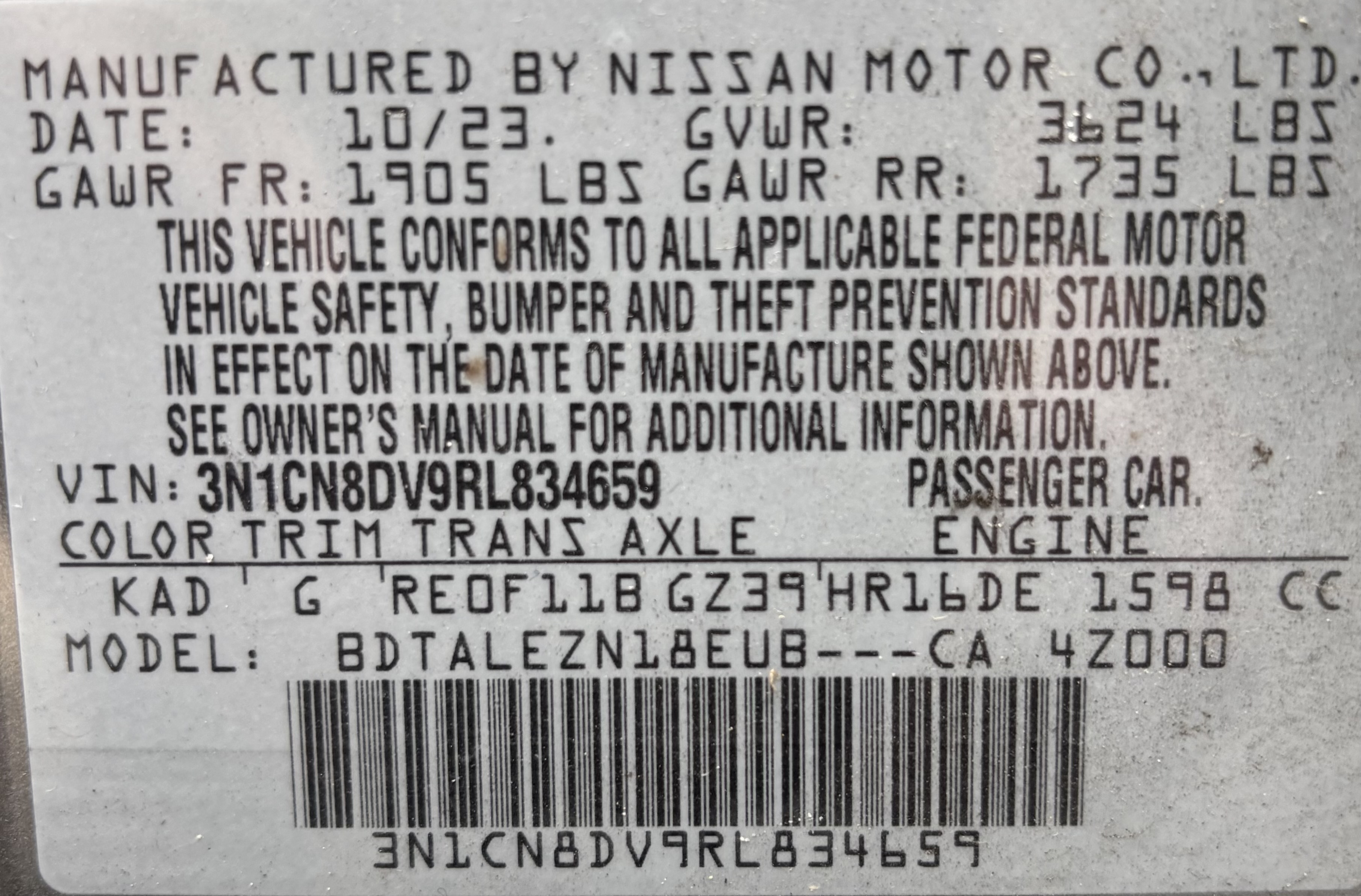 Used 2024 Nissan Versa S w/ Trunk Package FWD image 7