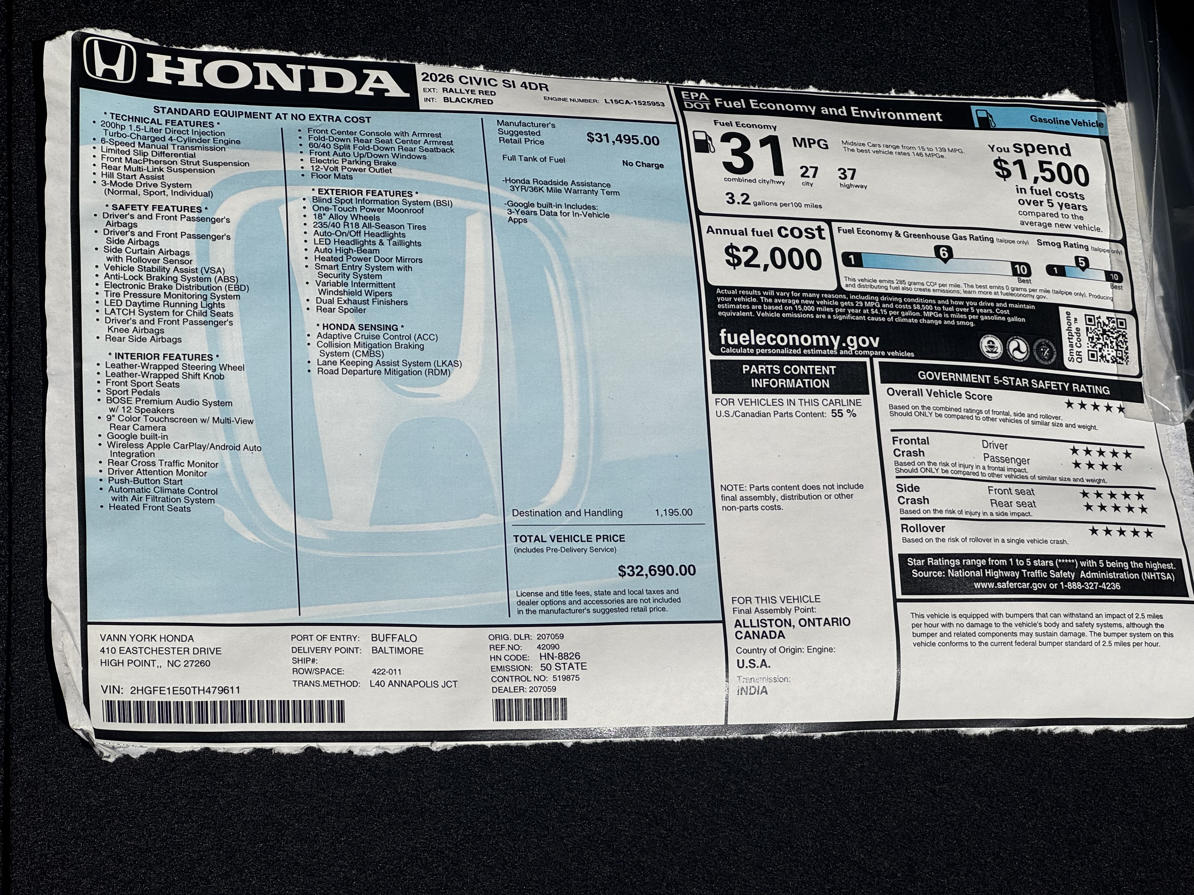 Used 2026 Honda Civic Si image 16