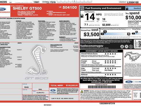Used 2020 Ford Mustang Shelby GT500 w/ Carbon Fiber Track Pack image 1