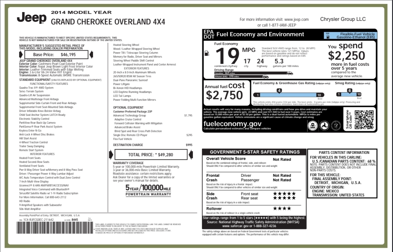 Used 2014 Jeep Grand Cherokee Overland w/ Advanced Technology Group AWD/4WD image 11