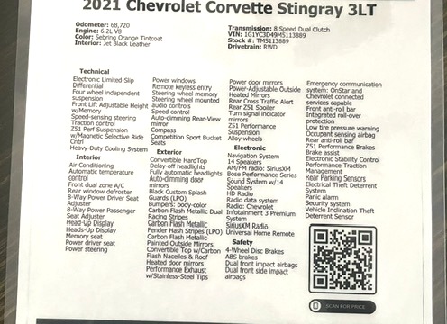 Used 2021 Chevrolet Corvette Stingray Premium Conv w/ Z51 Performance Package RWD image 22