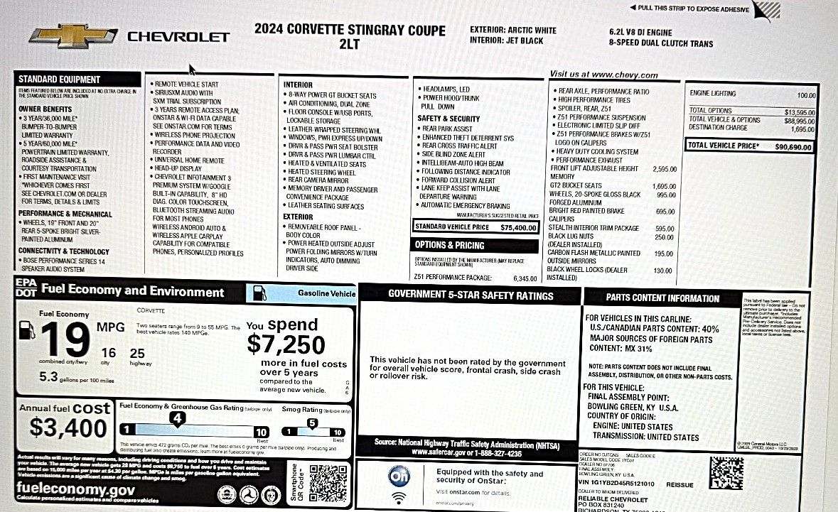 Used 2024 Chevrolet Corvette Stingray Preferred Cpe w/ Z51 Performance Package RWD image 17