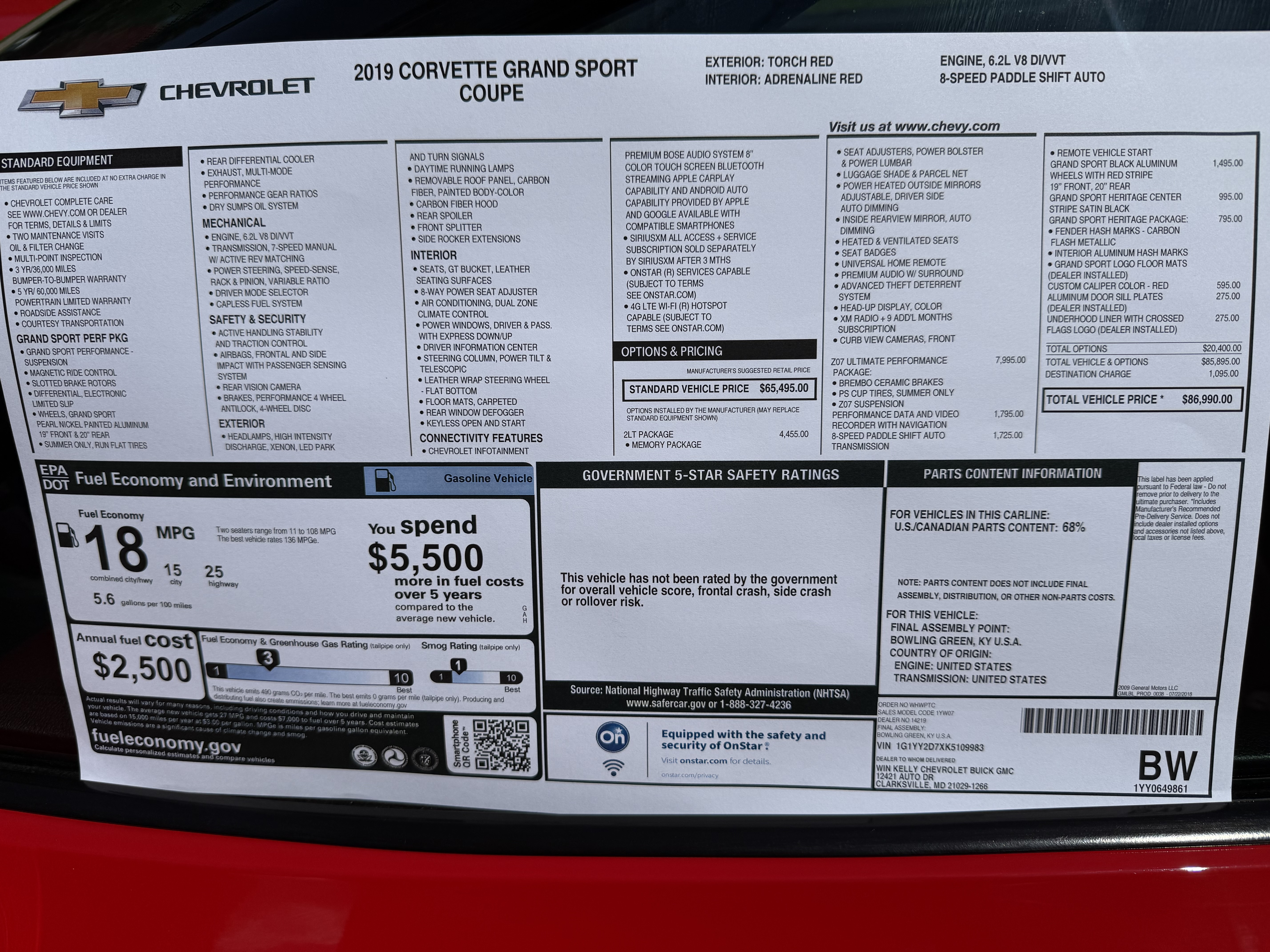 Used 2019 Chevrolet Corvette Grand Sport w/ Z07 Performance Package RWD image 27