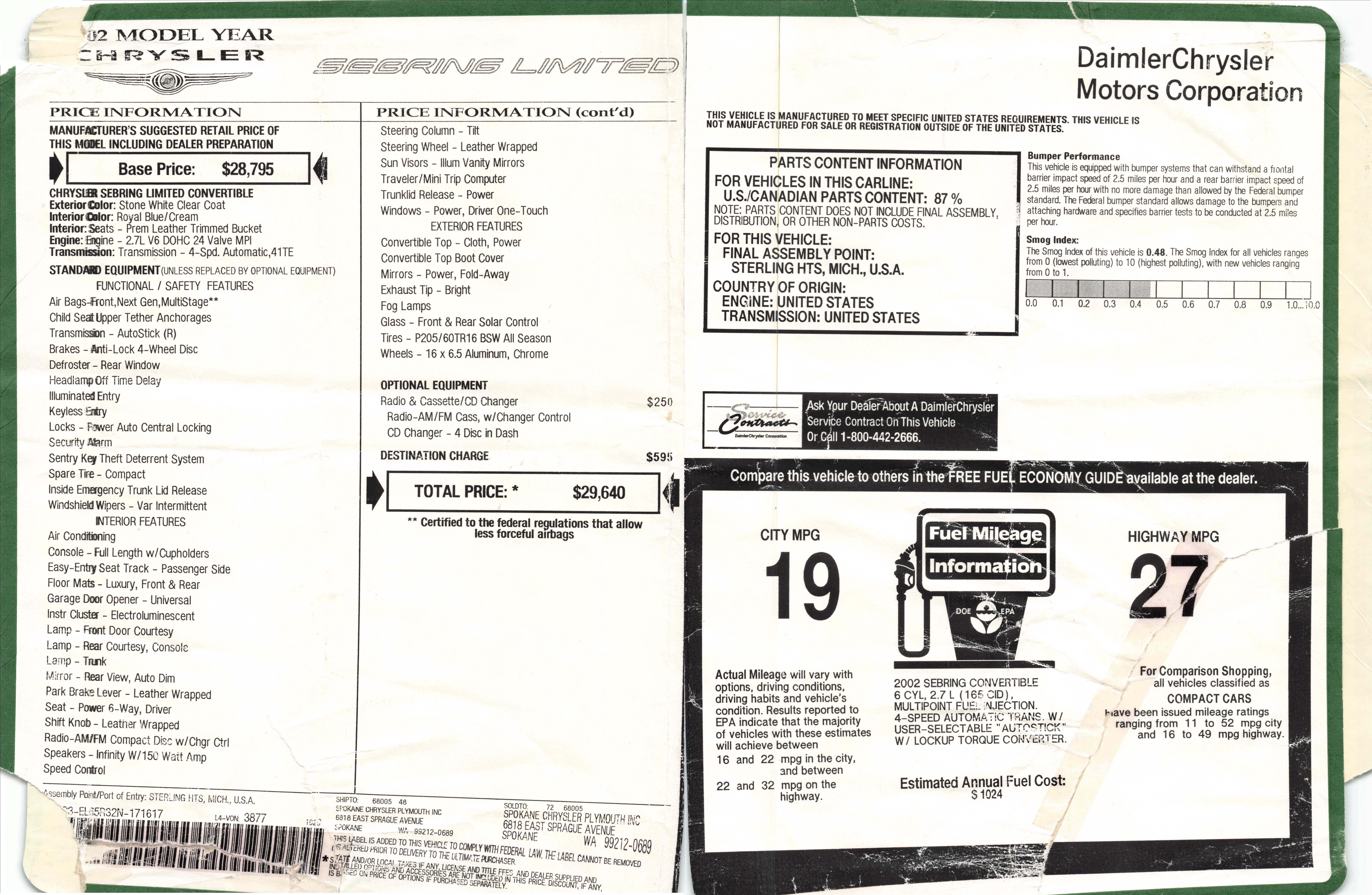 Used 2002 Chrysler Sebring Limited FWD image 32