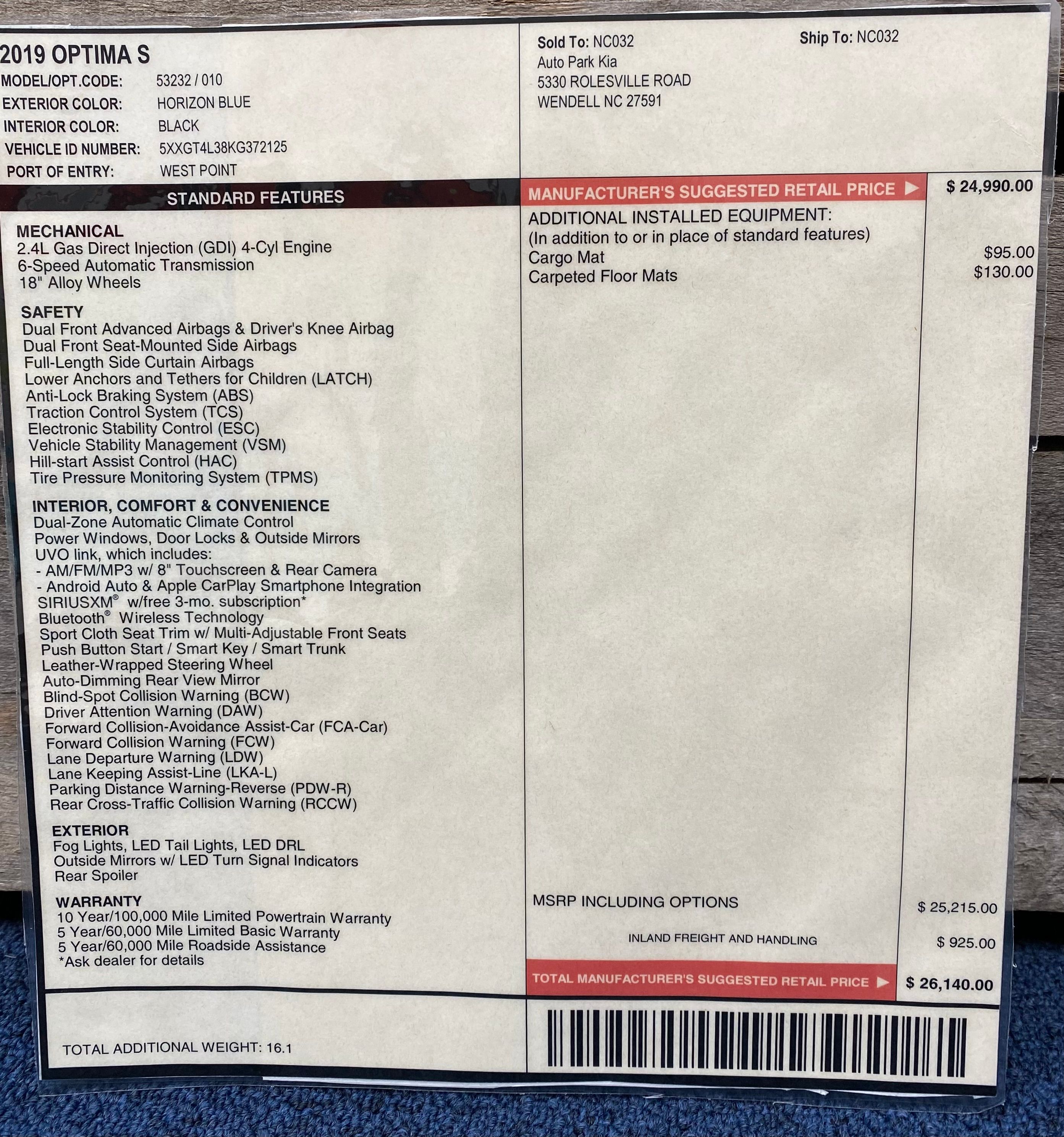 Used 2019 Kia Optima S FWD image 22