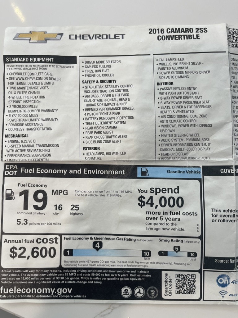Used 2016 Chevrolet Camaro SS RWD image 10