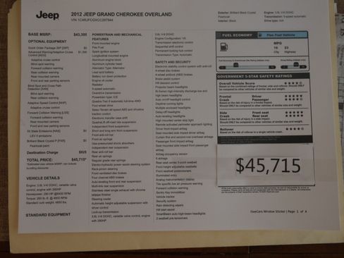 Used 2012 Jeep Grand Cherokee Overland AWD/4WD image 2