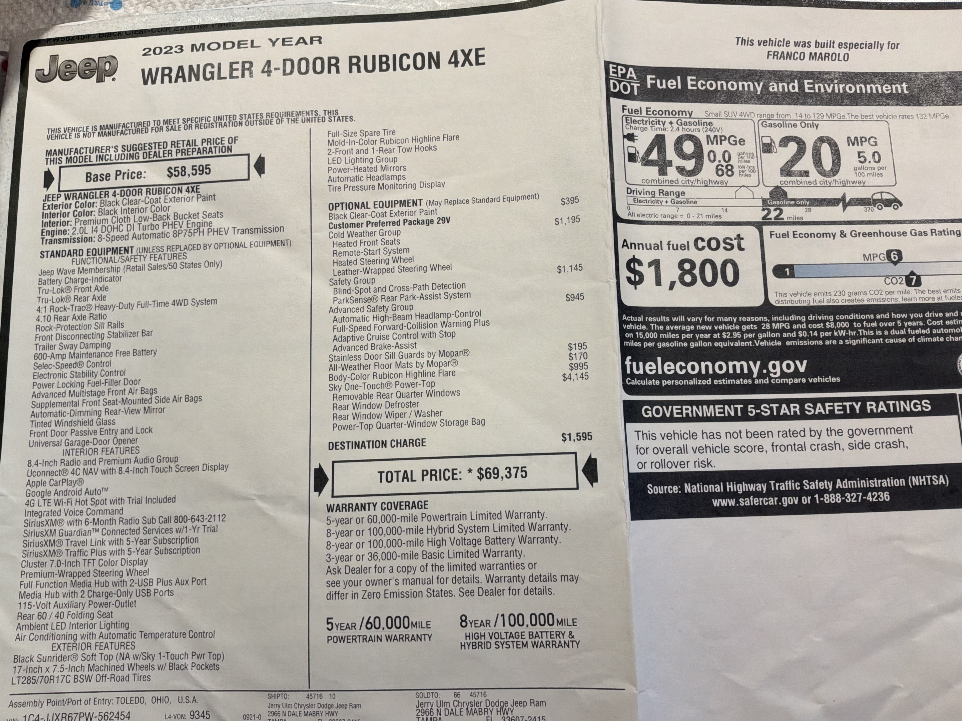 Used 2023 Jeep Wrangler Unlimited Rubicon 4xe w/ Safety Group AWD/4WD image 2