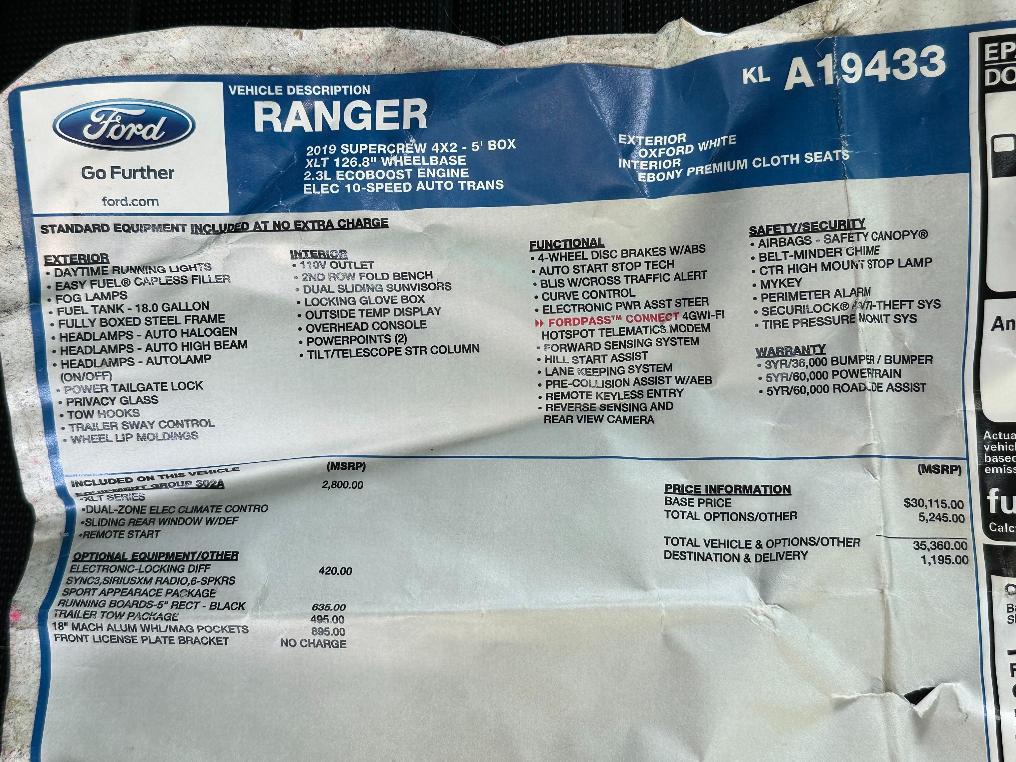 Used 2019 Ford Ranger XLT w/ Equipment Group 302A Luxury RWD image 20