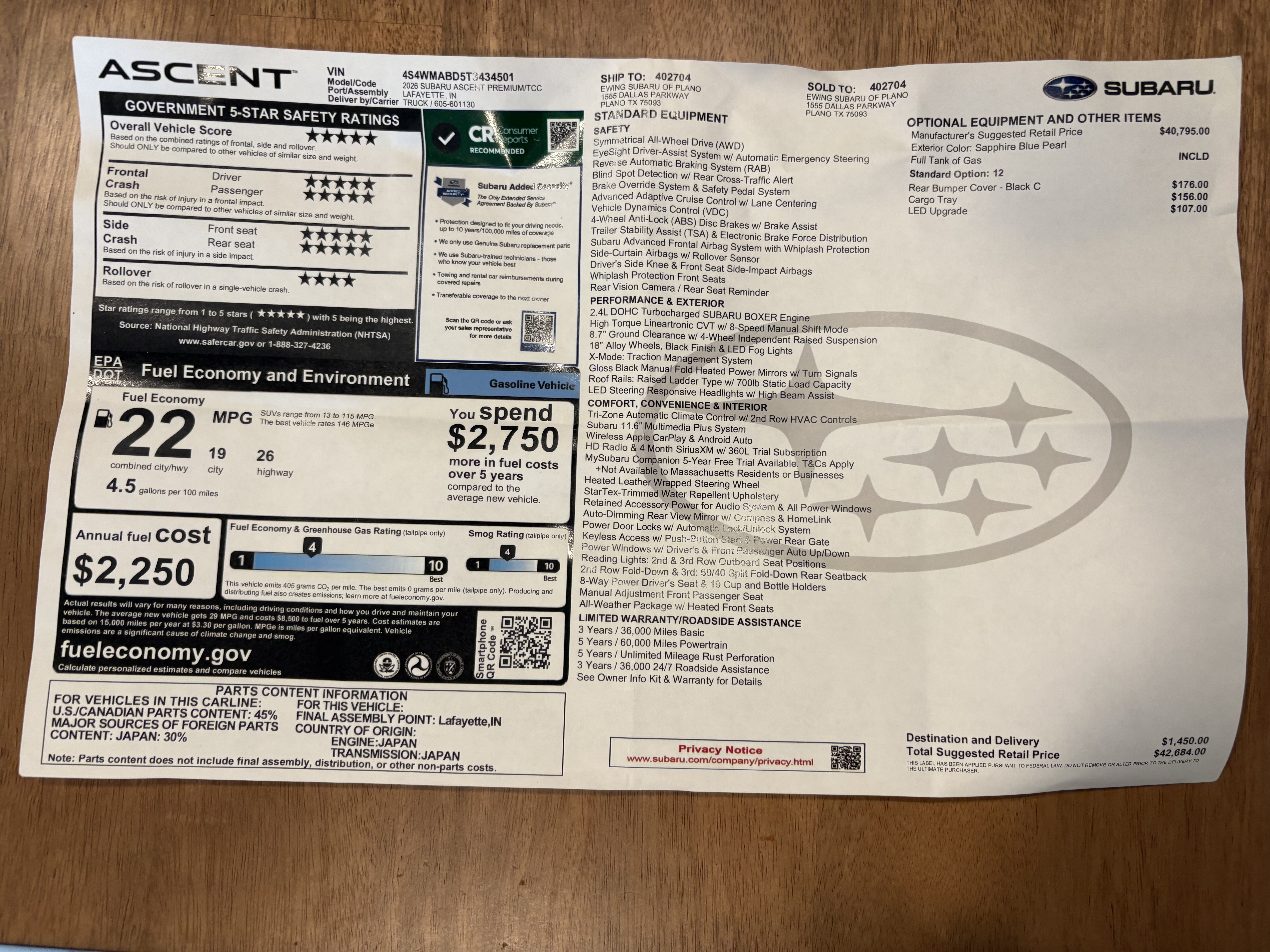 Used 2026 Subaru Ascent Premium AWD/4WD image 11