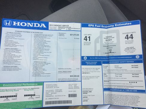 Used 2012 Honda Insight EX image 2