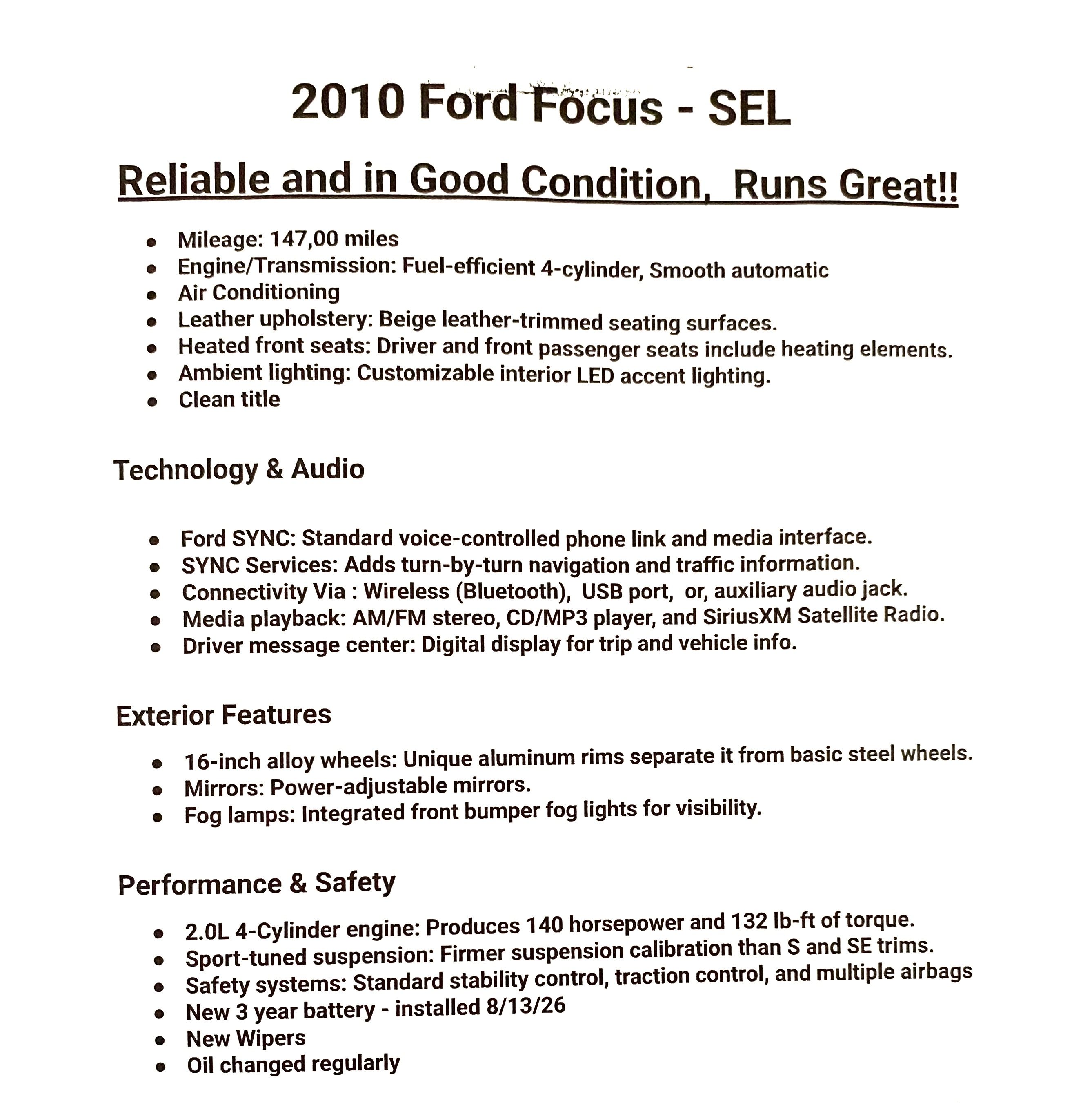 Used 2010 Ford Focus SEL FWD image 16