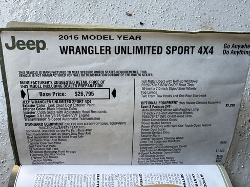 Used 2015 Jeep Wrangler Unlimited Sport w/ Quick Order Package 24S image 12