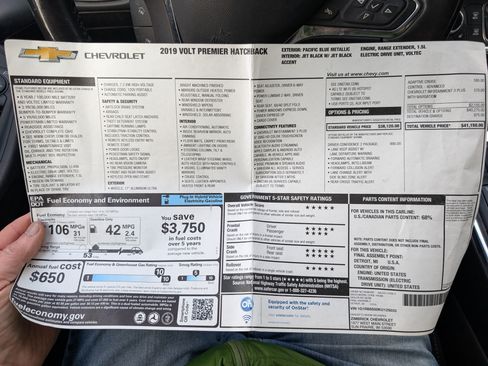 Used 2019 Chevrolet Volt Premier w/ Driver Confidence II Package FWD image 27