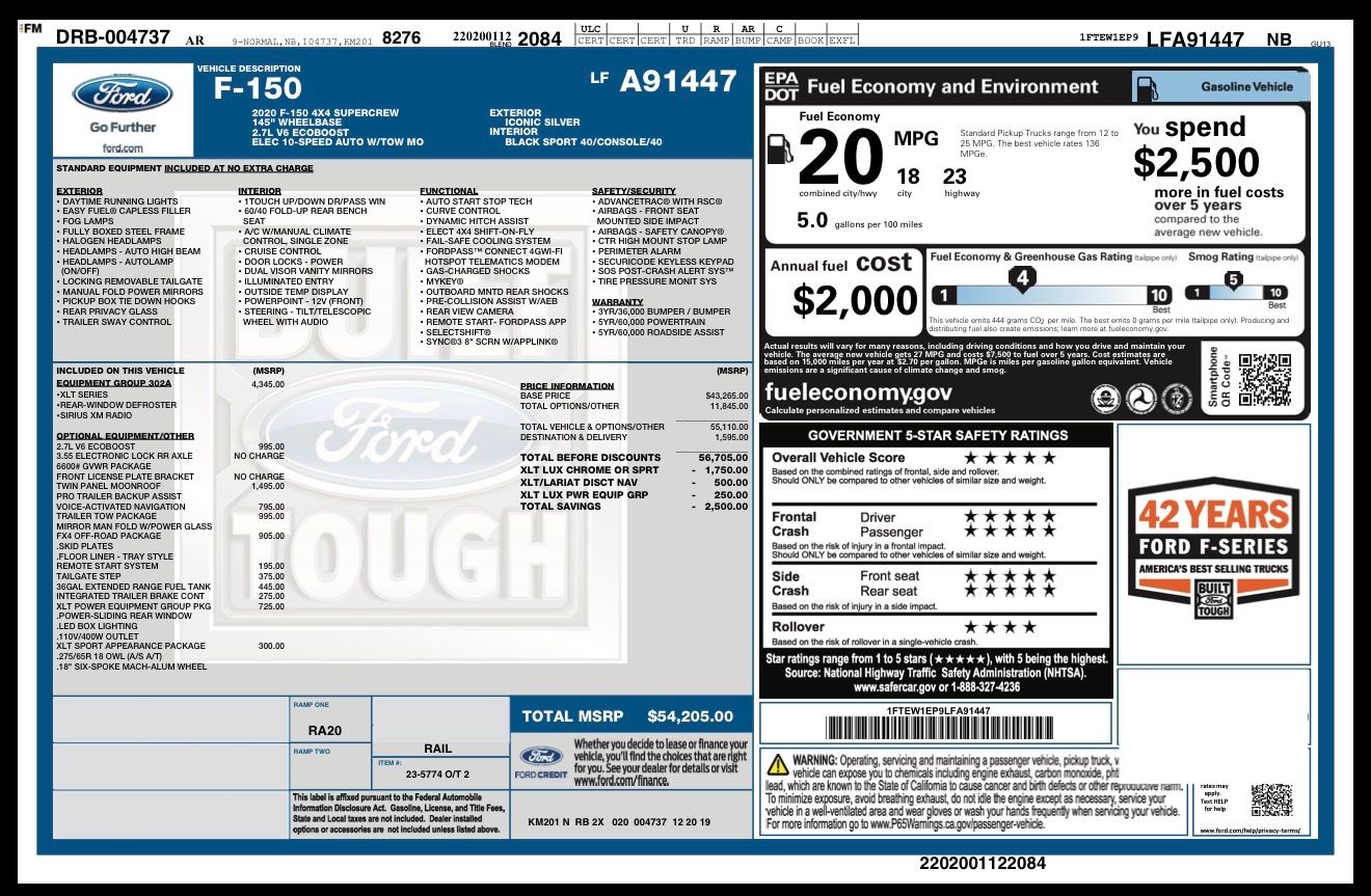 Used 2020 Ford F150 XLT w/ Equipment Group 302A Luxury AWD/4WD image 5