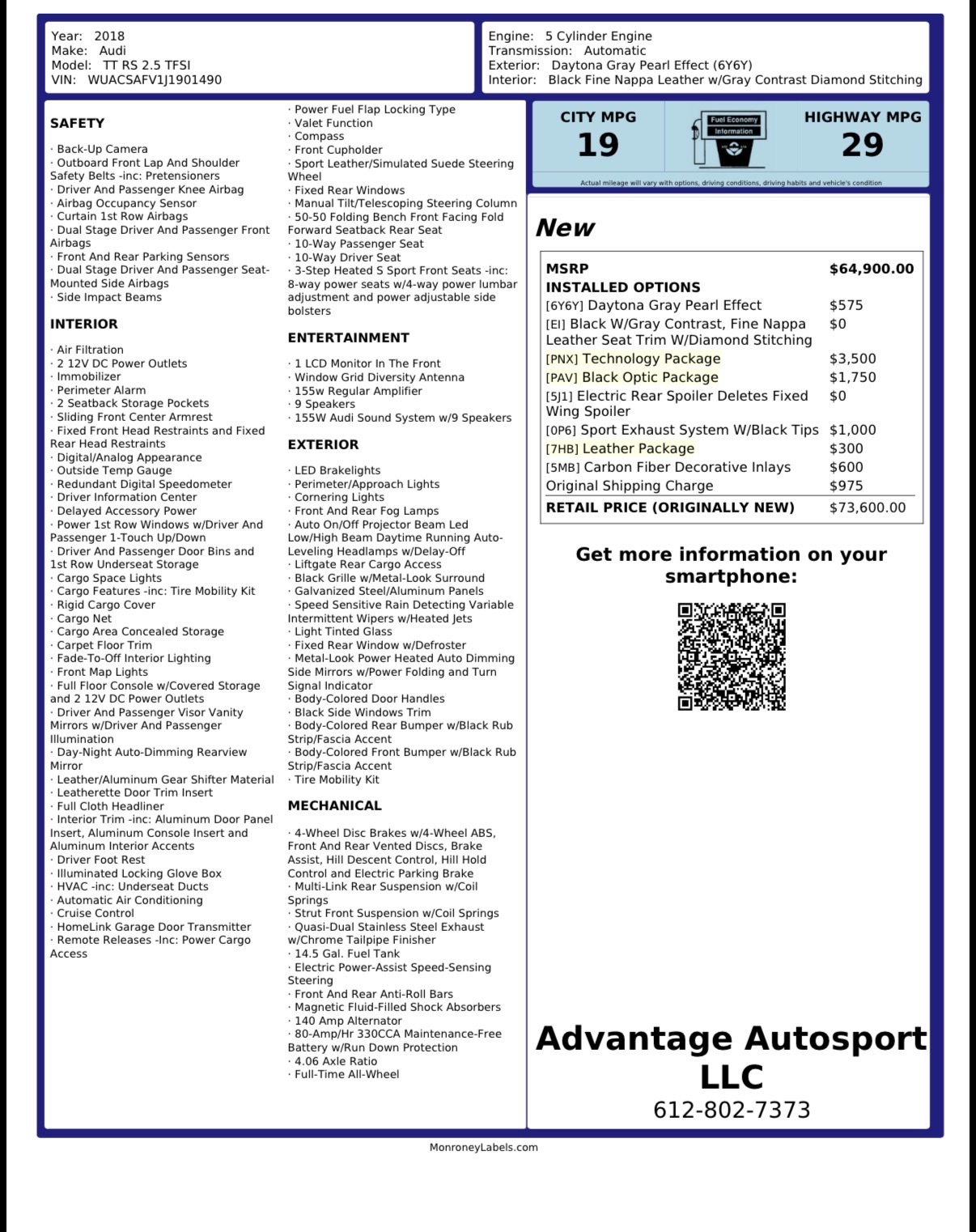 Used 2018 Audi TT RS AWD/4WD image 4
