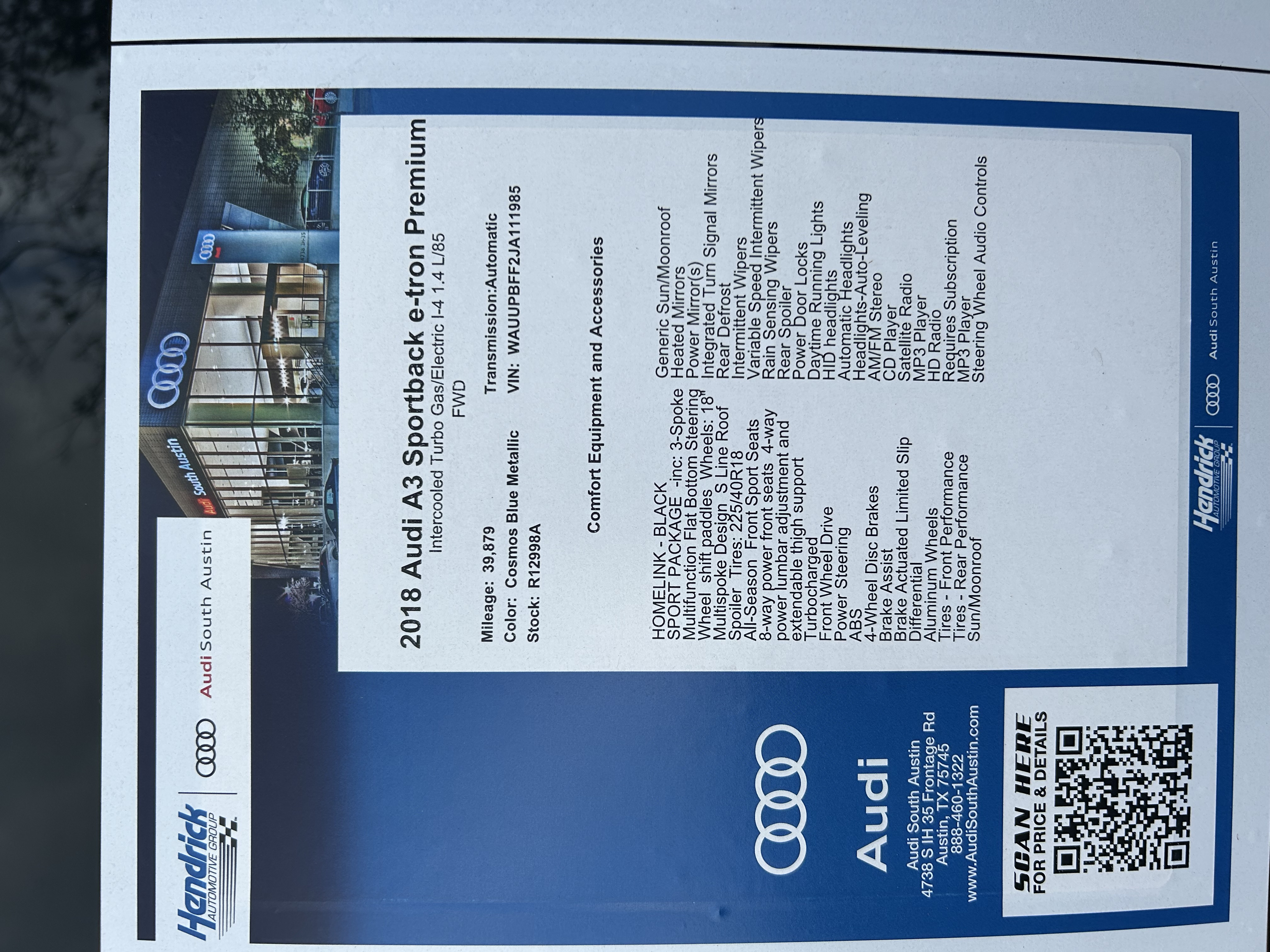 Used 2018 Audi A3 e-tron Premium w/ Sport Package FWD image 20