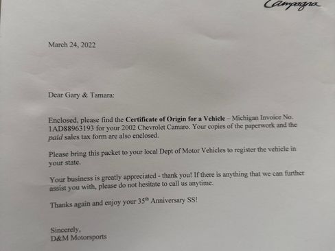 Used 2002 Chevrolet Camaro Z28 w/ SS Performance/Appearance Pkg image 5