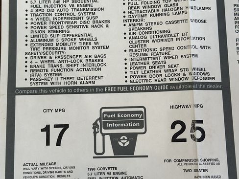 Used 1998 Chevrolet Corvette Convertible w/ Performance Handling Pkg image 10