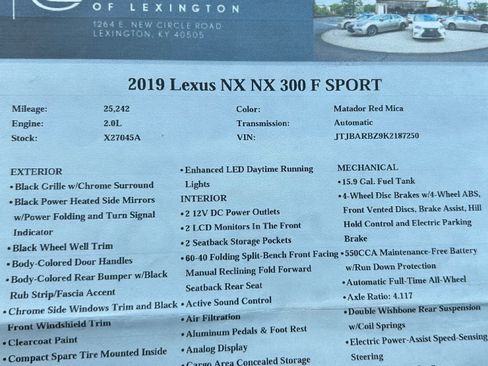 Used 2019 Lexus NX 300 F Sport w/ F Sport Premium Package AWD/4WD image 13