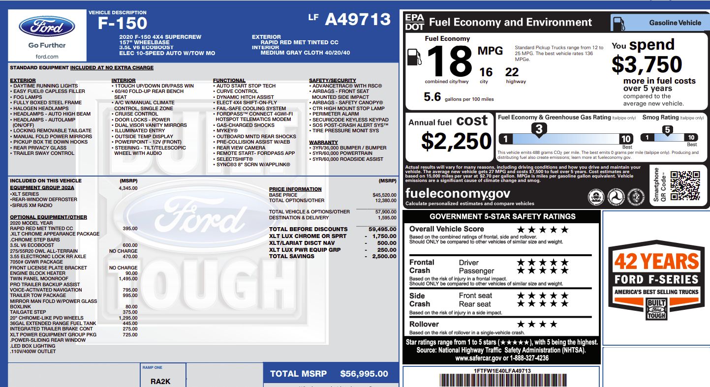 Used 2020 Ford F150 XLT w/ Equipment Group 302A Luxury AWD/4WD image 17