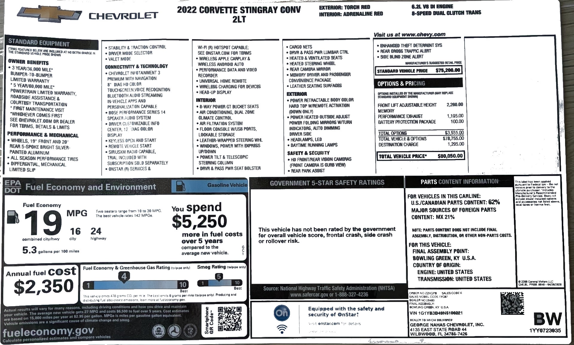 Used 2022 Chevrolet Corvette Stingray Preferred Conv w/ Battery Protection Package RWD image 23