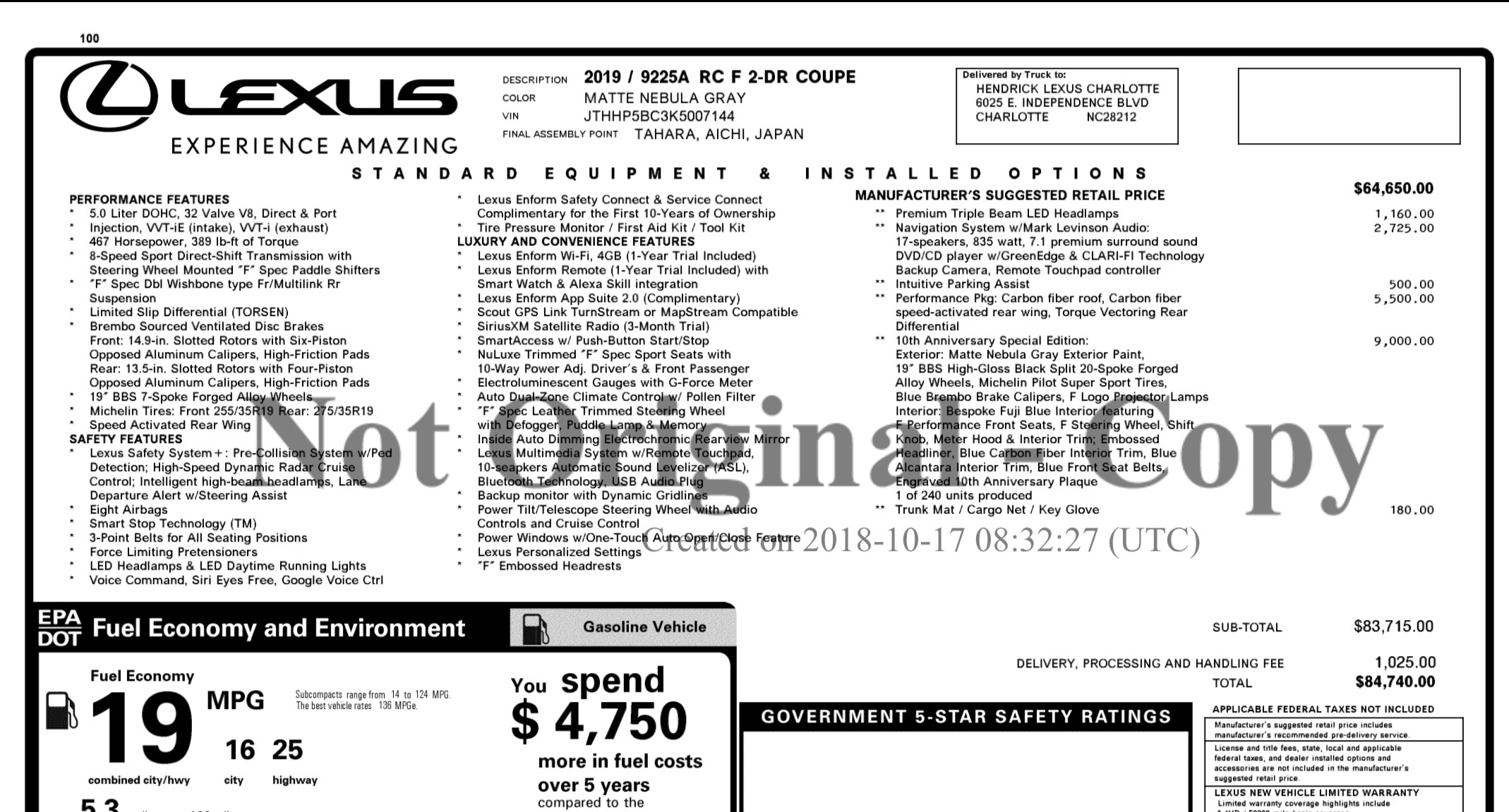 Used 2019 Lexus RC F w/ 10th Anniversary Package RWD image 18