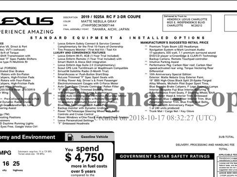 Used 2019 Lexus RC F w/ 10th Anniversary Package RWD image 18