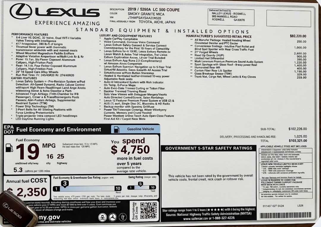 Used 2019 Lexus LC 500 Coupe w/ Sport Package RWD image 21