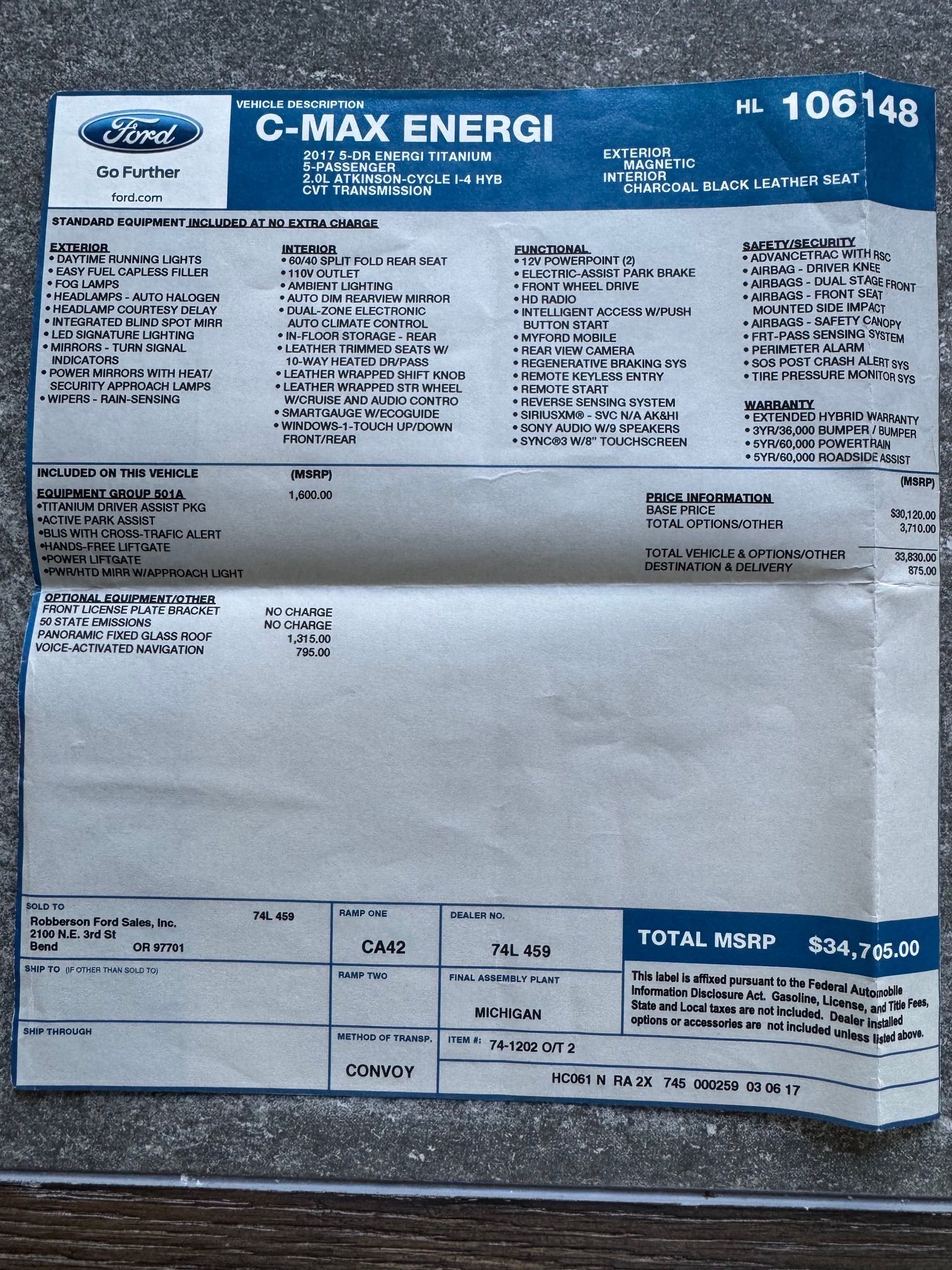 Used 2017 Ford C-MAX Energi Titanium w/ Equipment Group 501A FWD image 9