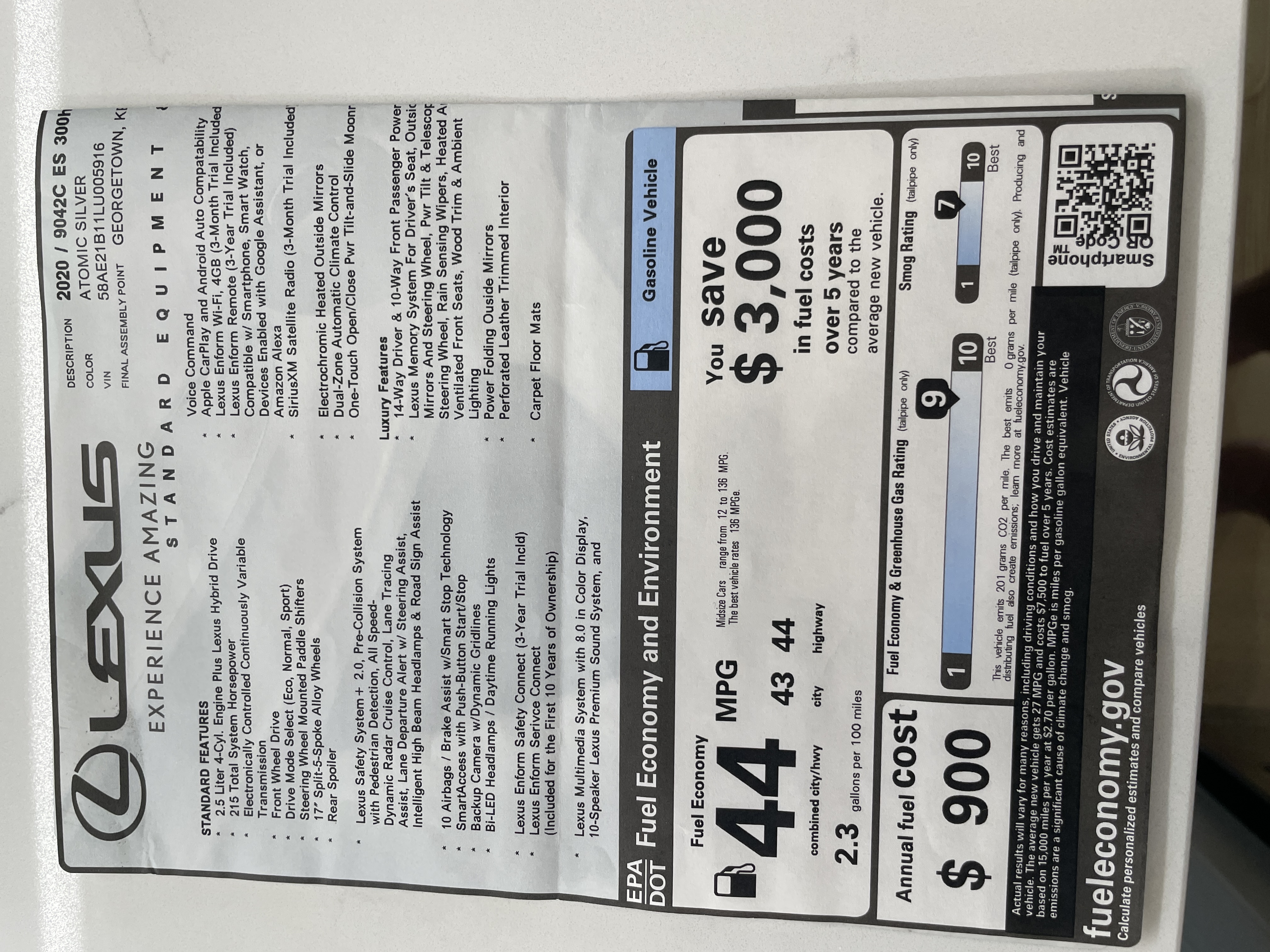 Used 2020 Lexus ES 300h w/ Accessory Package 2 FWD image 16