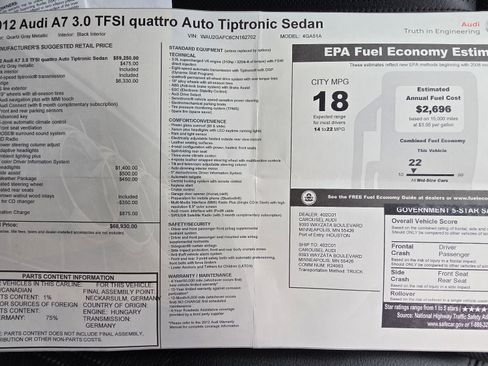 Used 2012 Audi A7 3.0T Prestige image 16