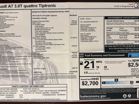 Used 2015 Audi A7 3.0T Prestige w/ Prestige Package image 21
