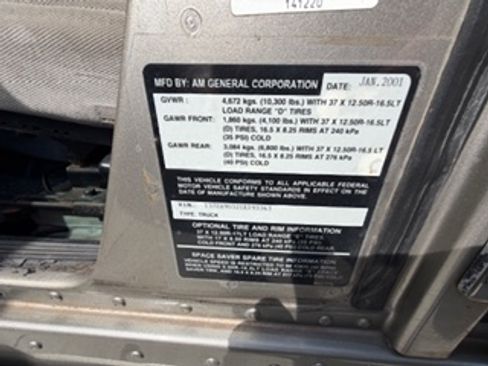 Used 2001 HUMMER H1 4-Door Open Top image 8