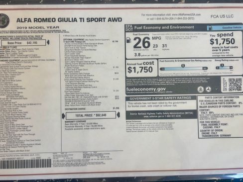 Used 2019 Alfa Romeo Giulia Ti Sport w/ Quick Order Package 22S Sport AWD/4WD image 32